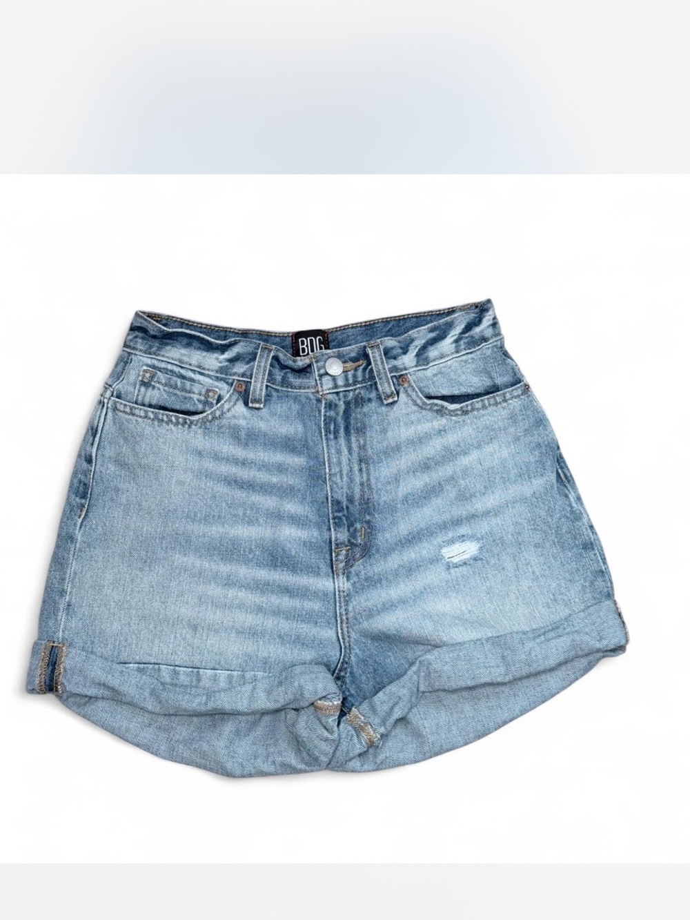 BDG Light Blue High-Rise Rolled Hem Denim Shorts
